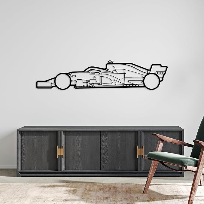 Formula Car Metal Wall Art, Sports Car Metal Silhouette, Formula Car Lovers Metal Wall Decor, Racing Gifts For Men, Minimalist Sculpture for Garage, Man Cave, Gift for Father's, (Black-25"x 6.9" inch)