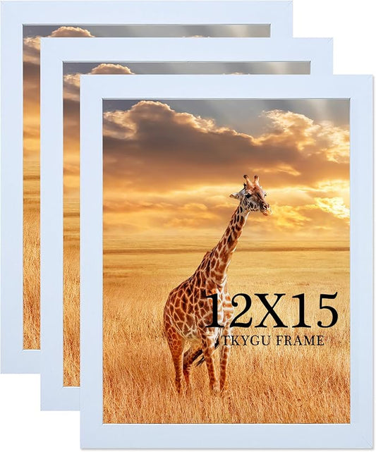12x15 Picture Frame white set of 3,Wooden Frame 15x12 Wall Gallery Poster Photo frame with Durable Shatter Resistant Plexiglass for Wall Mounting Family -friend- wedding best gift