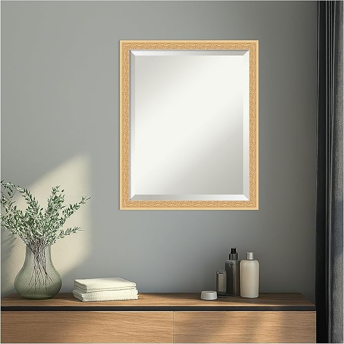 Amanti Art Gold Wall Mirror 22x18 Bethany Gold Rectangle Bathroom Mirror for Wall Decor Living Room, Small Traditional Wood Frame, Hangs Horizonally and Vertically, Bathroom Decor, Beveled Edge