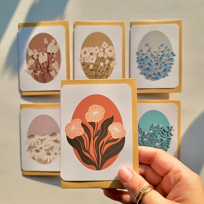 Handmade Floral Note Card Set: Pastel Flower Art, Blank Stationery, Set of 6