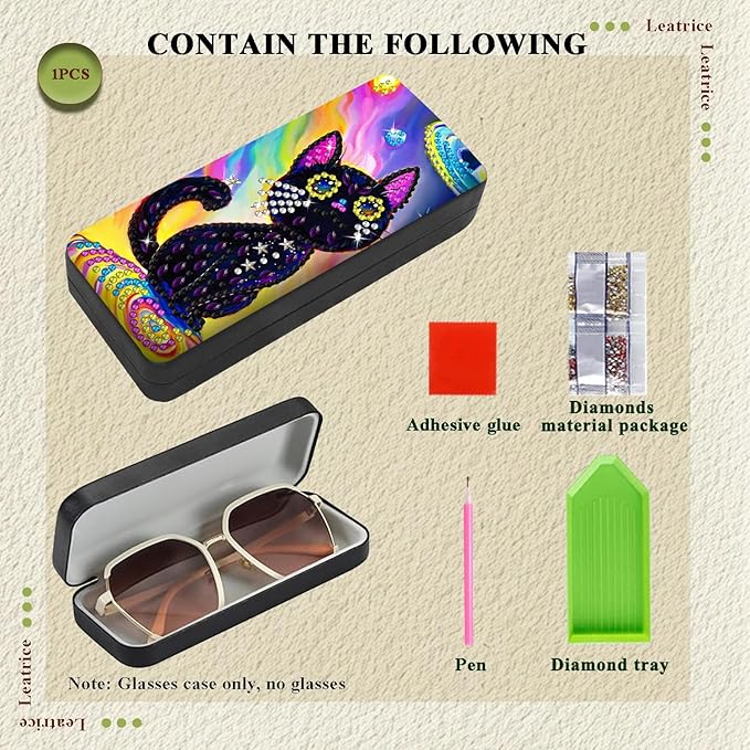 Leatrice Animal Diamond Art Kits for Adults Small Diamond Painting Kit Gem Art Paint by Diamonds Dot Eyeglasses Case 5d Diamond Art DIY for Beginner Women Black cat