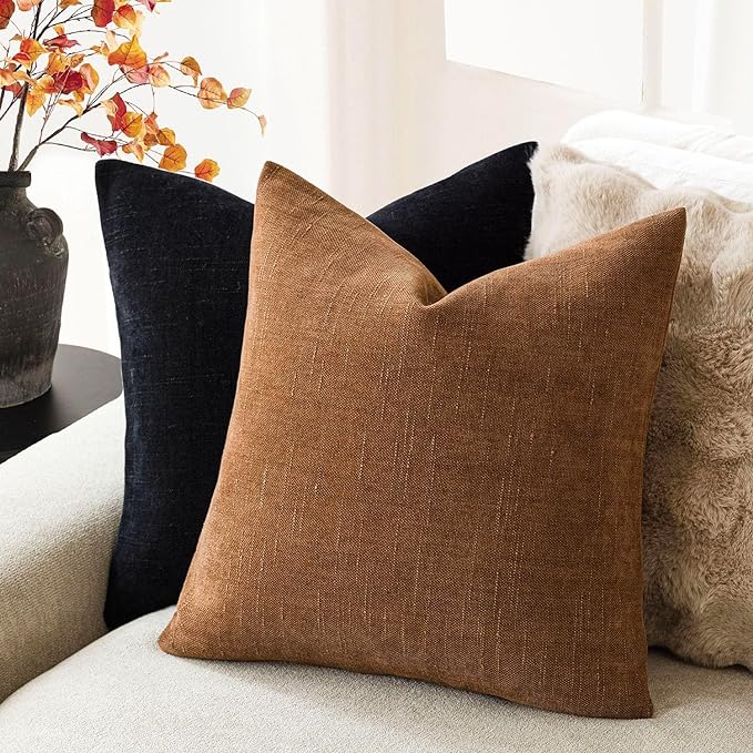 Foindtower Pack of 2 Soft Textured Throw Decorative Pillow Covers Square Accent Solid Cushion Cover Cozy Farmhouse Pillow Case with Zippe for Couch Sofa Bed Living Room 20x20 Inch, Bronze