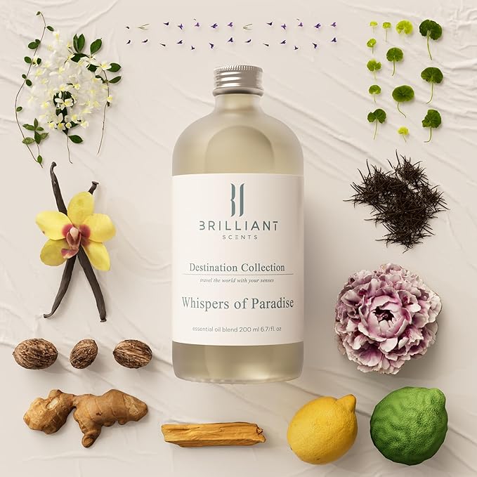 Brilliant Scents Whispers of Paradise Fragrance Oil 200ml - Premium Diffuser Oil for Home, Office, Hotels - Long Lasting, Plant-Based, Meets IFRA Standards, USA-Made - Lemon, Jasmine, Vanilla