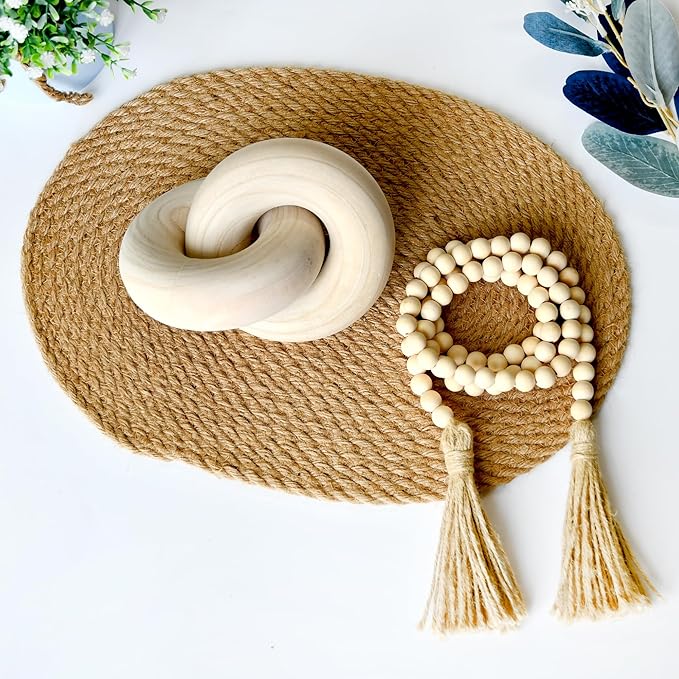 YiLiiod Wood Coffee Table Decor for Living Room, Hand Carved Chain Link Decoration, Modern Farmhouse and Boho Style Object