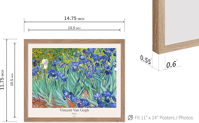 Monem Art Vintage Van Gogh Poster - Retro Irises Print - Impressionism Art - Floral Art - Fine Art - Flower Art - Classic Painting Art - Aesthetic Living Room Wall Decor - 11x14 Beige Framed