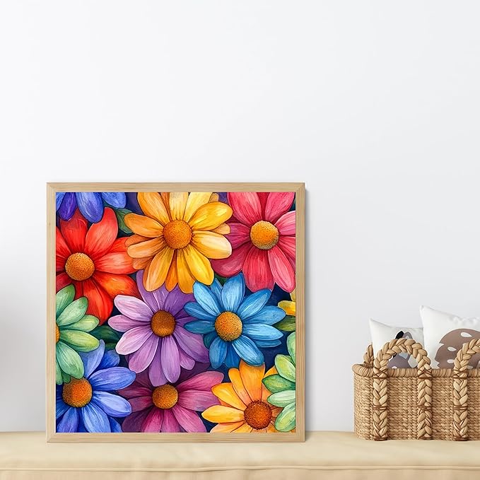 Flowers Diamond Art Kits for Adults, 5D Diamond Painting for Adult Beginners, DIY Full Drill Round Gem Painting Dot Art for Adults, Home Wall Decor 13.78x13.78 Inch