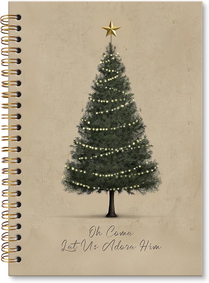 XNXLDYLH Christian Christmas Tree Notebook Journal, Church Oh Come Let Us Adore Him Spiral Notebook, Bible Study Prayer Journals Notebooks, Christmas Christian Office School Supplies Gifts, 5.5x8.3In