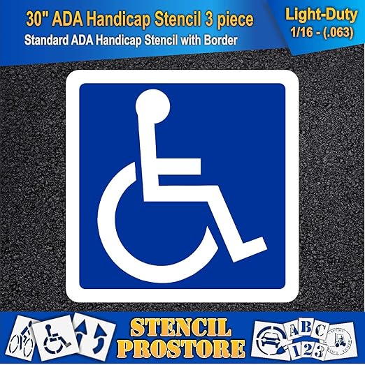 Stencil ProStore Parking Lot 30" Handicap Stencil - 3pc Set - 36" x 36" - 1/16" (63 mil) Light-Duty LDPE Plastic - ADA Compliant