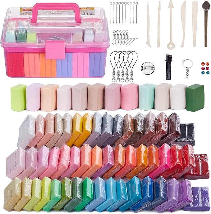 ifergoo Polymer Modeling Clay for Kids DIY Starter Kits, 62 Color Oven Baked Model Clay, Non-Toxic, Non-Sticky, with Sculpting Tools, Ideal Gift for Boys and Girls
