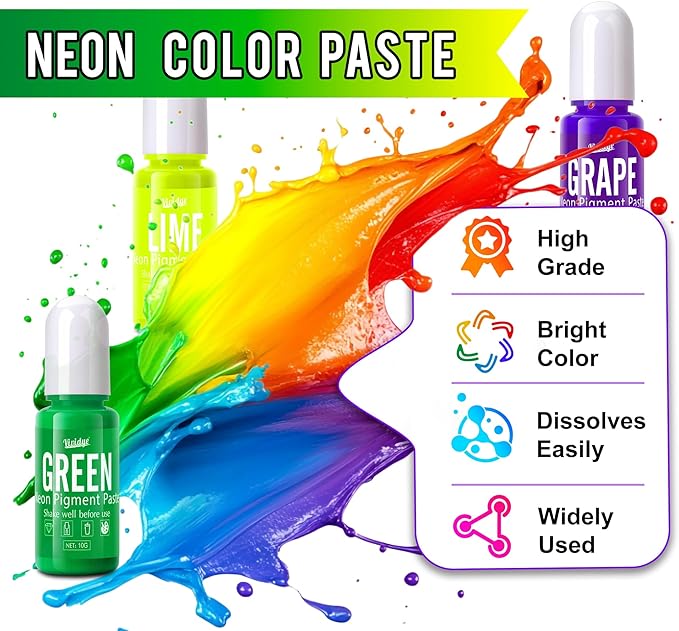 Neon Pigment Dye - 12x10g Concentrated Resin Pigment Paste for Epoxy Resin, Nail Art, Slime, Painting, Candle, Soap Making, Neon Dye for Halloween Decoration, Jewelry, DIY Crafts, Highly Pigmented