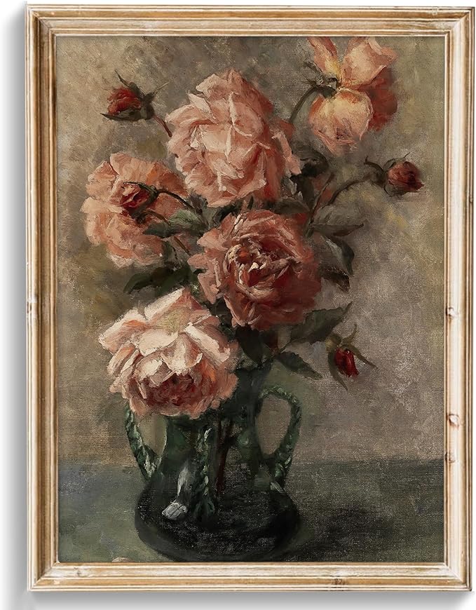 uniro Vintage Floral Wall Art, Retro Flower Botanical Painting, Farmhouse Wall Decor Rustic Still Life Roses Canvas Prints, Vintage Art for Bedroom Bathroom Decor (8" x 10" - UNFRAMED)