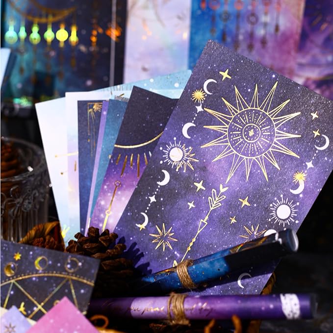 60 Sheets Celestial Gold Foil Astrology Scrapbook Paper – Aesthetic Moon Star Constellation Zodiac Decorative Paper for Art Decoupage, Journaling, Crafting