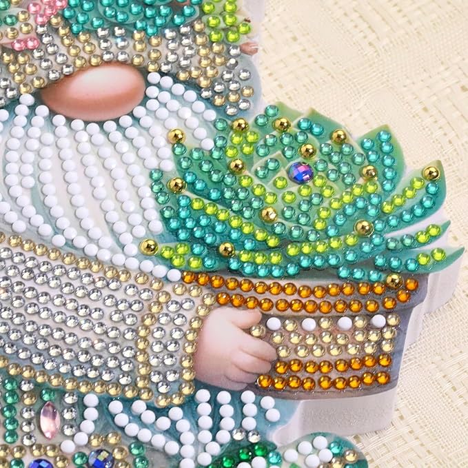 Tabletop Diamond Art Kits for Adults - Succulents Gnome Diamond Painting Figurines Ornaments, DIY Diamond Art Statues Diamond Dots Sculpture Special Shaped Paintings with Diamonds Gem Art and Crafts