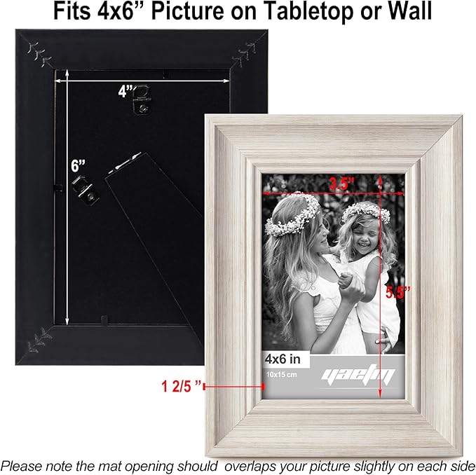 Yaetm 4x6 Picture Frame Set of 4, 1.4” Wide Molding & Rustic White Photo Frames with HD Tempered Glass, Display on Table Top & Wall Mounting (4 pack, Rustic White)