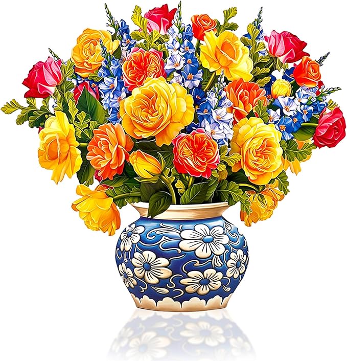 Freshcut Paper Pop Up Cards, Grande Sorbet Roses, 18 Inch Life Sized Forever Flower Bouquet 3D Popup Greeting Card, Birthday Cards, Thank You Card, Blank Notecard & Envelope