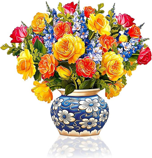 Freshcut Paper Pop Up Cards, Grande Sorbet Roses, 18 Inch Life Sized Forever Flower Bouquet 3D Popup Greeting Card, Birthday Cards, Thank You Card, Blank Notecard & Envelope