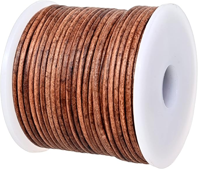 GENIQUE Real/Genuine Round Leather String Cord for Necklace, Bracelets, Jewellery, Braiding (1.5mm, Saddle Brown Distressed)