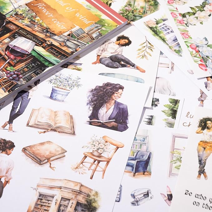 YagCu Journal Sticker Book for Journaling, Women House Junk Journal Stickers, Pre-Cut Aesthetic Scrapbooking for Adults, Decorative Ephemera Bullet Planner DIY Arts Craft Collage
