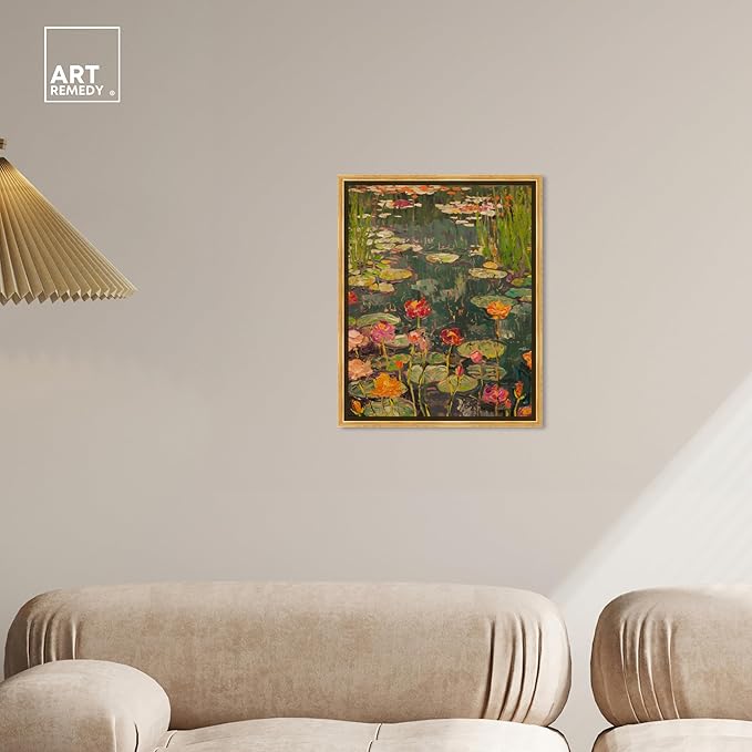 Art Remedy Afternoon Visit Framed Impressionism 1 Piece Canvas Wall Art/Monet And Van Gogh Inspired Art, 17.5" x 21.5", Gold Frame