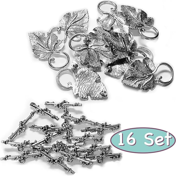Heather's cf Silver Tone Grape Leaves Big Clasp Toggle Clasps Findings for Jewelry Making Heavy Duty Jewelry Clasp 16 Set