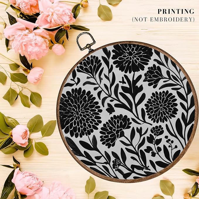 365CUSGIFTS Boho Wildflowers Wall Art Canvas Frame Hanging Prints, Flower Landscape Round Wall Art Decor for Bathroom Home Gallery Decorations 10"x10"
