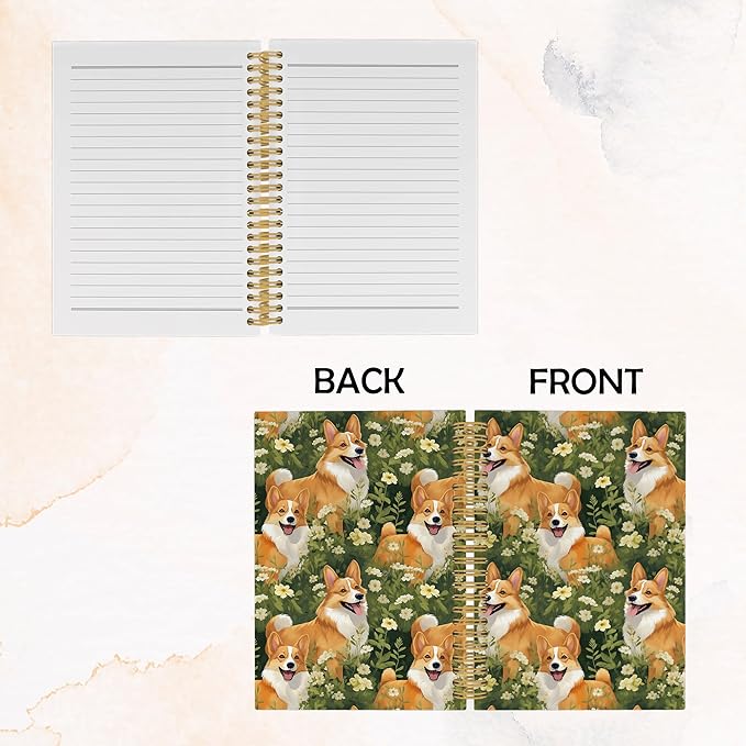 Cute Dog Corgi Floral Journal Notebook - Welsh Corgi Dog Flower Notebooks College Ruled for Work School, Gifts for Dog Mom Dog Lovers, Office Supplies, Hardcover Spiral Notebook 5.5"x8.3"