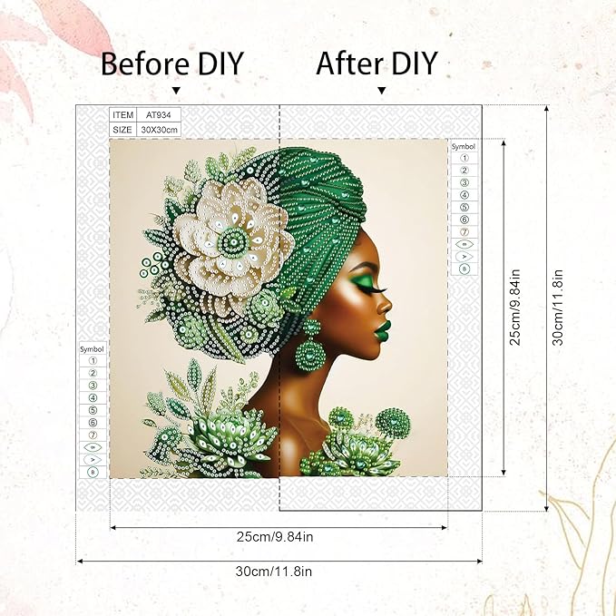 Tontut Diamond Art Painting Kit, Green Hijab Flower Lady 5D DIY Special Shape Mosaic Crafts for Beginners and Adults, can be Gifted to Family and Friends, Great for Decorating Home and Office Walls