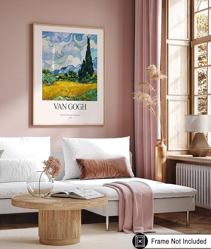 Monem Art Vintage Van Gogh Poster - Retro Impressionist Print - Wheat Field With Cypresses, Trees, Sky, Landscape - Gift for Artist, Friend - Wall Decor for Home, Office, 18x24 Unframed Wall Art