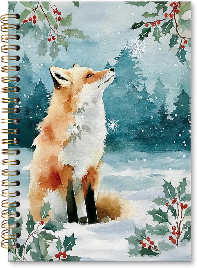 XNXLDYLH Christmas Winter Fox Notebook Journal for Kids, Rustic Farmhouse Aesthetic Spiral Notebook, Woodland Journals Notebooks for Women Girls, Christmas Fox Office School Supplies Gifts,5.5x8.3Inch