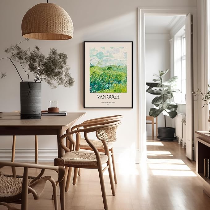 Monem Art Vintage Van Gogh Poster - Retro Impressionist Print - Green Wheat Fields, Auvers, Sky, Leaves, Landscape - Gift for Artist, Friend - Wall Decor for Home, Office, 18x24 Unframed Wall Art