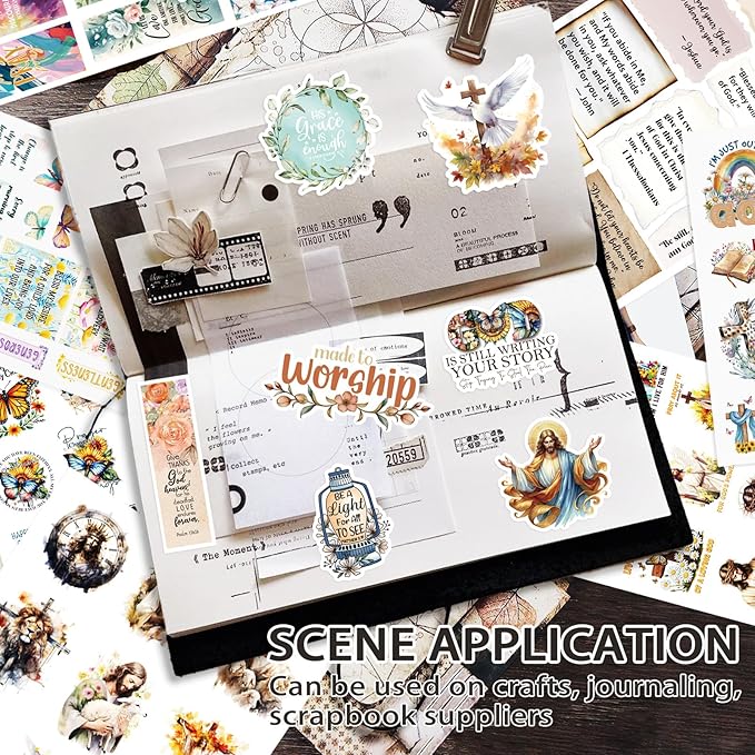 Christian Sticker Book, 28 Sheets 353 Pcs Inspirational Bible Stickers for Water Bottle Journaling Scrapbook Laptop, Christian Gifts