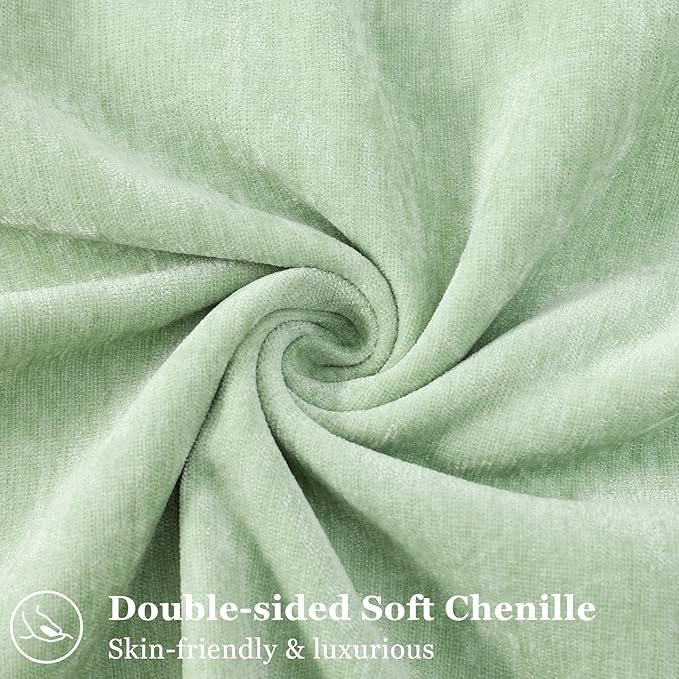 decorUhome Spring Couch Throw Pillow Covers 20x20 Set of 2, Decorative Soft Velvet Neutral Chenille Pillow Covers with Elegant Design for Sofa Bed Living Room Home Decor, Sage Green