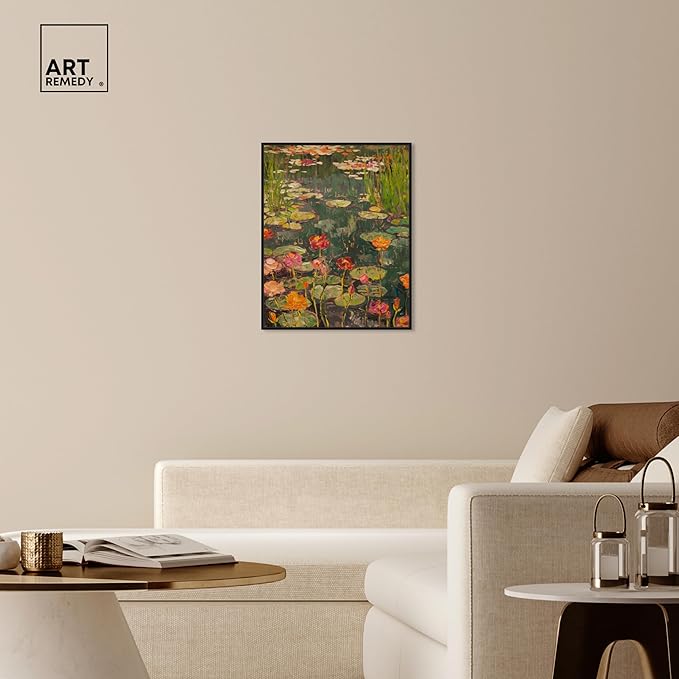 Art Remedy Afternoon Visit Framed Impressionism 1 Piece Canvas Wall Art/Monet And Van Gogh Inspired Art, 25" x 31", Black Frame