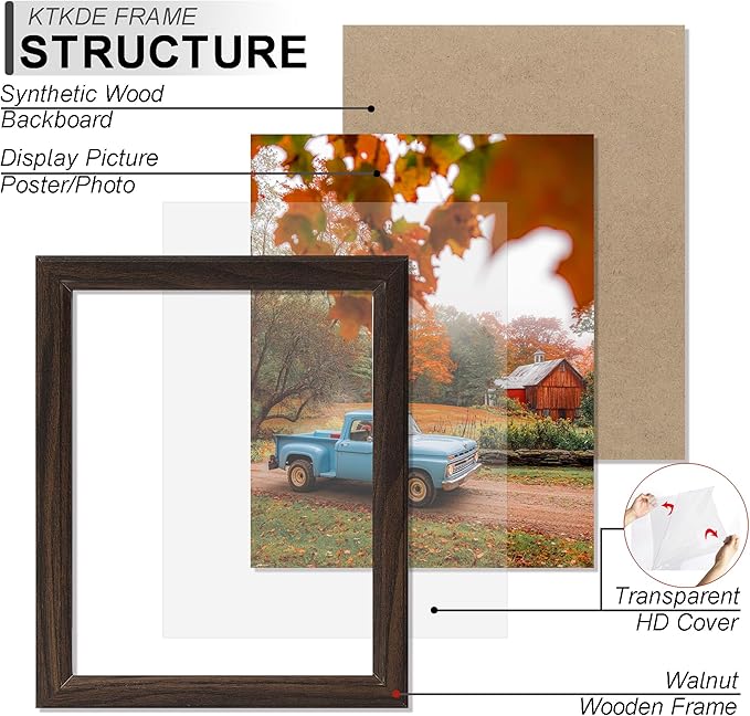 KTKDE 13x19 Picture Frame Set of 5,Walnut Wooden frames, Vertical & Horizontal Wall Hanging for Wall Display,Studio Gallery Photo Frame for Photos, Posters & Art Prints