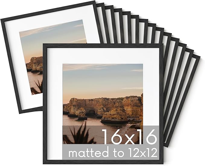 HAUS AND HUES Black Oak Wood 16x16 Picture Frames - Set of 15, Square Frames with Mat, Premium Frames for Wall Display (16x16 in, Black, Set of 15)