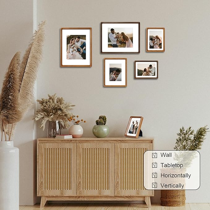 4x6 Picture Frame Natural Walnut Wood with Mat for 3.5x5, Original Natural Solid Wood 4 by 6 Photo Frames with Tempered Glass Cover for Wall and Tabletop Display