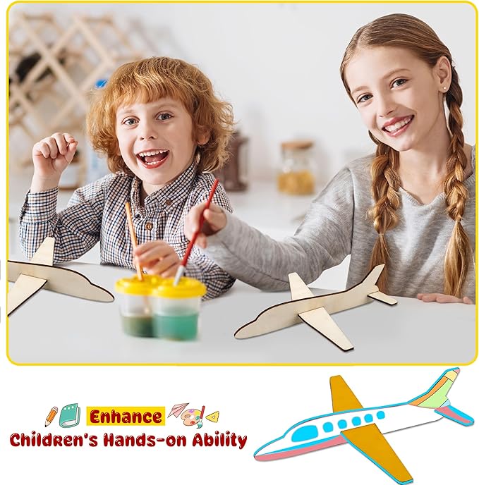 30 Pcs Unfinished Wooden Airplane Craft for Kids with Painting Tools DIY 3D Airplane kit Wood Planes Handicraft for Kids School Art Craft Projects Activity Gifts