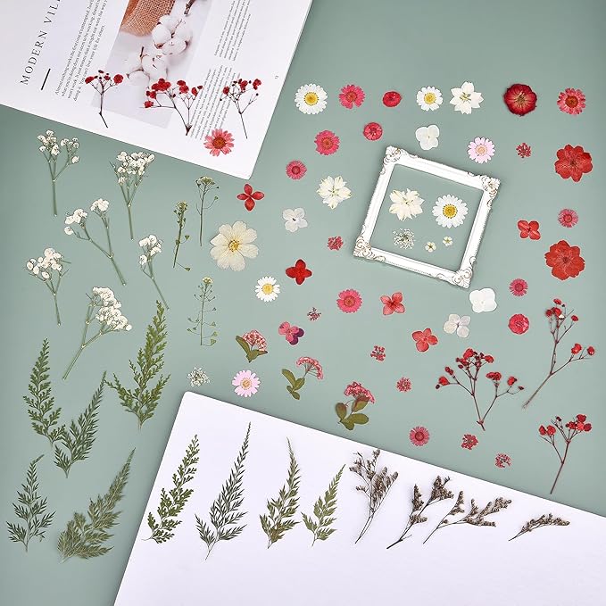 DALARAN 100pcs Red Natural Dried Flowers and Leaves Compressed Dried Flowers for Resin Vacuum Packed DIY for Epoxy Jewelry Candles Soap Nail Production