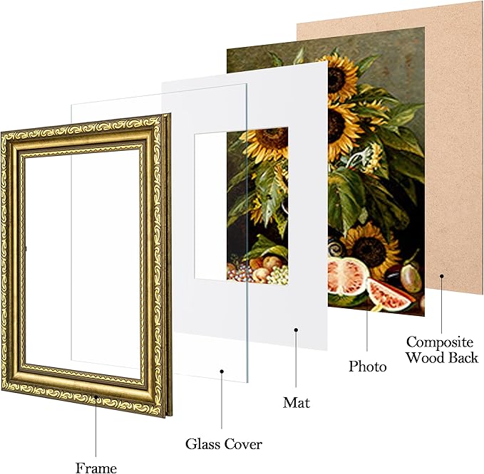 eletecpro 4x6 Picture Frames Set of 4, Vintage Gold Photo Frames with Glass, Displays 3.5x5 Photo with Mat or 4x6 without Mat for Tabletop or Wall Decor, Gold