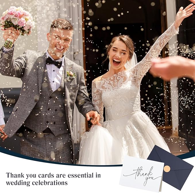 Goefun Thank You Cards with Envelopes 144 Pack Bulk 4×6 Navy Blue Blank Thank You Notes, Unique Designs for Small Business, Funeral, Wedding, Baby Shower Boy and Graduation