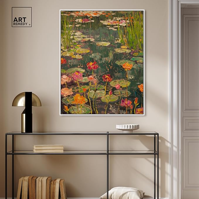 Art Remedy Afternoon Visit Framed Impressionism 1 Piece Canvas Wall Art/Monet And Van Gogh Inspired Art, 31" x 37", White Frame