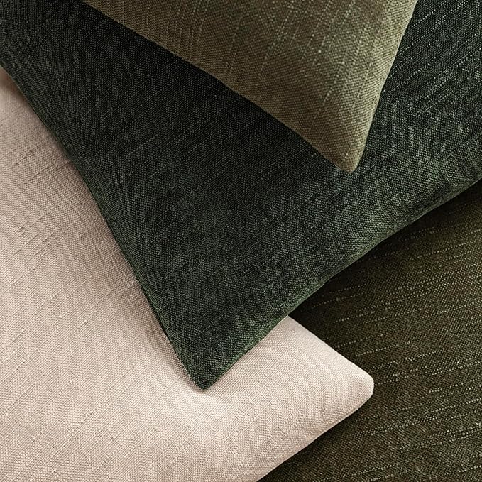 Foindtower Pack of 2 Soft Textured Chenille Throw Decorative Pillow Covers Square Accent Solid Cushion Cover Neutral Farmhouse Pillow Case for Couch Sofa Bedroom Living Room 16x16 Inch,Dark Green