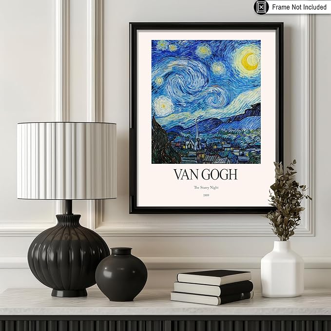 Monem Art Vintage Van Gogh Poster - Retro Impressionist Print - The Starry Night, Moon, Stars, Abstract - Gift for Artist, Friend - Wall Decor for Home, Office, 18x24 Unframed Wall Art