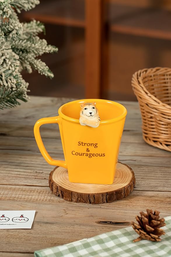 DIHOclub Premium Ceramic Coffee Mug with Tiger Sculpture Unique Inspirational Gift for Men Women Father's Day Birthday Christmas