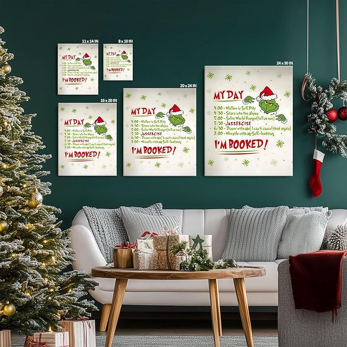 Funny Christmas Canvas Wall Art Decor - “My Day I'm Booked” Humorous Holiday Decor - 24x30 inch Unique Humorous Christmas Decoration for Living Room or Office - Premium Quality Canvas Print