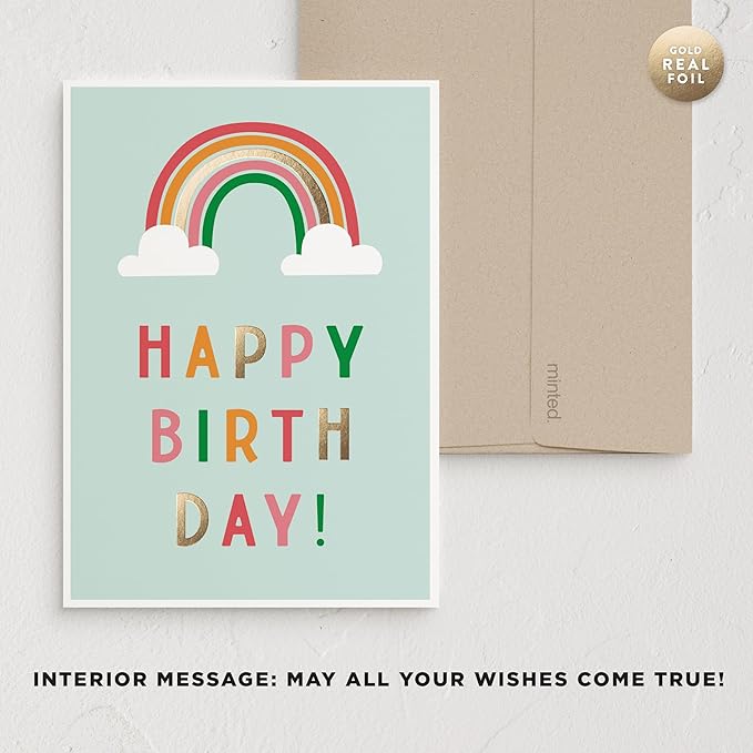Minted Kids Birthday Cards Pack, Set of 5, Kids Greeting Card Variety Pack, Fun & Cute Folded Greeting Cards With Envelopes, Unique Happy Birthday Stationery Cards, Designed by Independent Artists