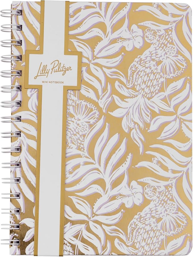 Lilly Pulitzer Hardcover Mini Spiral Notebook, 8.5" x 6.5" Small Journal with 160 College Ruled Pages, Gold Metallic Bon Vivants