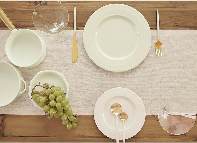Solino Home Linen Table Runner 108 Inches Long - Athena, 100% Pure Linen Light Natural 14 x 108 Inch Table Runner for Dining, Spring, Easter