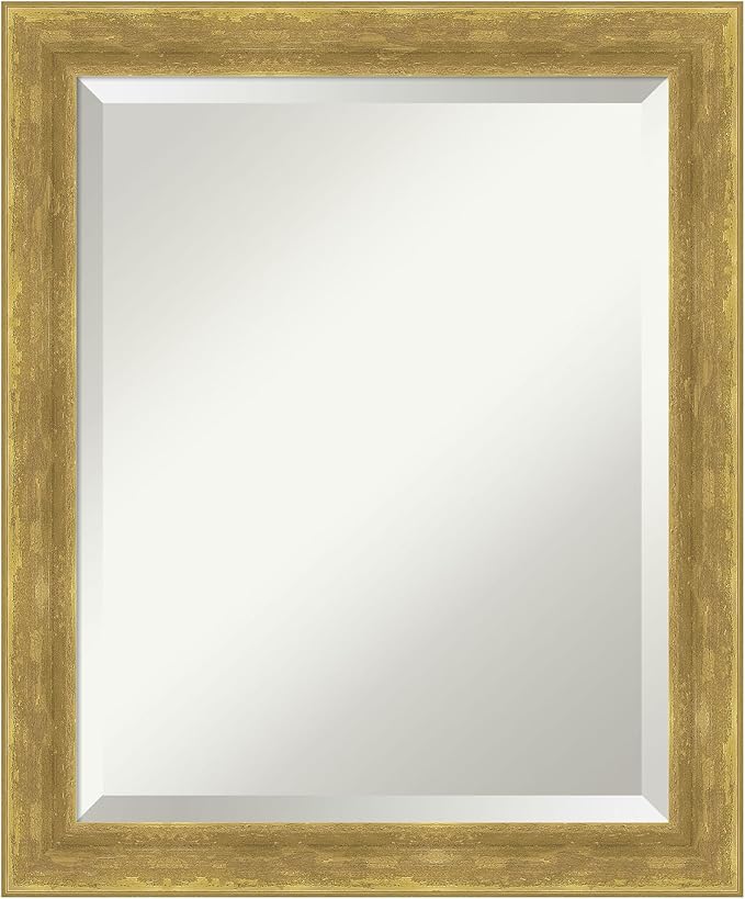 Amanti Art Gold Wall Mirror 23x19 Angled Gold Rectangle Bathroom Mirror for Wall Decor Living Room, Small Modern Wood Frame, Hangs Horizonally and Vertically, Bathroom Decor, Beveled Edge