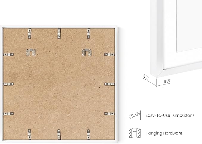 HAUS AND HUES 20x20 White Aluminum Frame Set of 4 - Matted to 16x16, Hanging Hardware, Shatterproof Plexiglass (20x20 in, White)